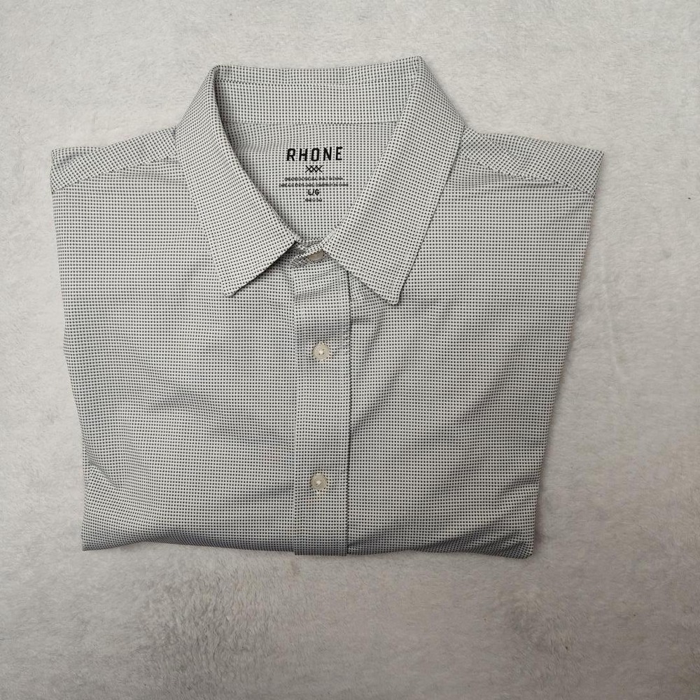 Rhone Shirt Mens L White Check Plaid Slim Point Commuter Dress Long Sleeve Tech